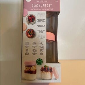 Multi-Use Glass Jar Set with Pink Lids